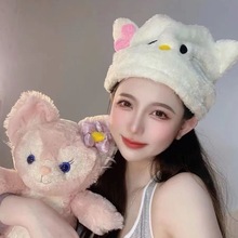 原创KT猫帽子秋冬季可爱卡通HelloKitty套头帽毛绒加厚显脸包头帽