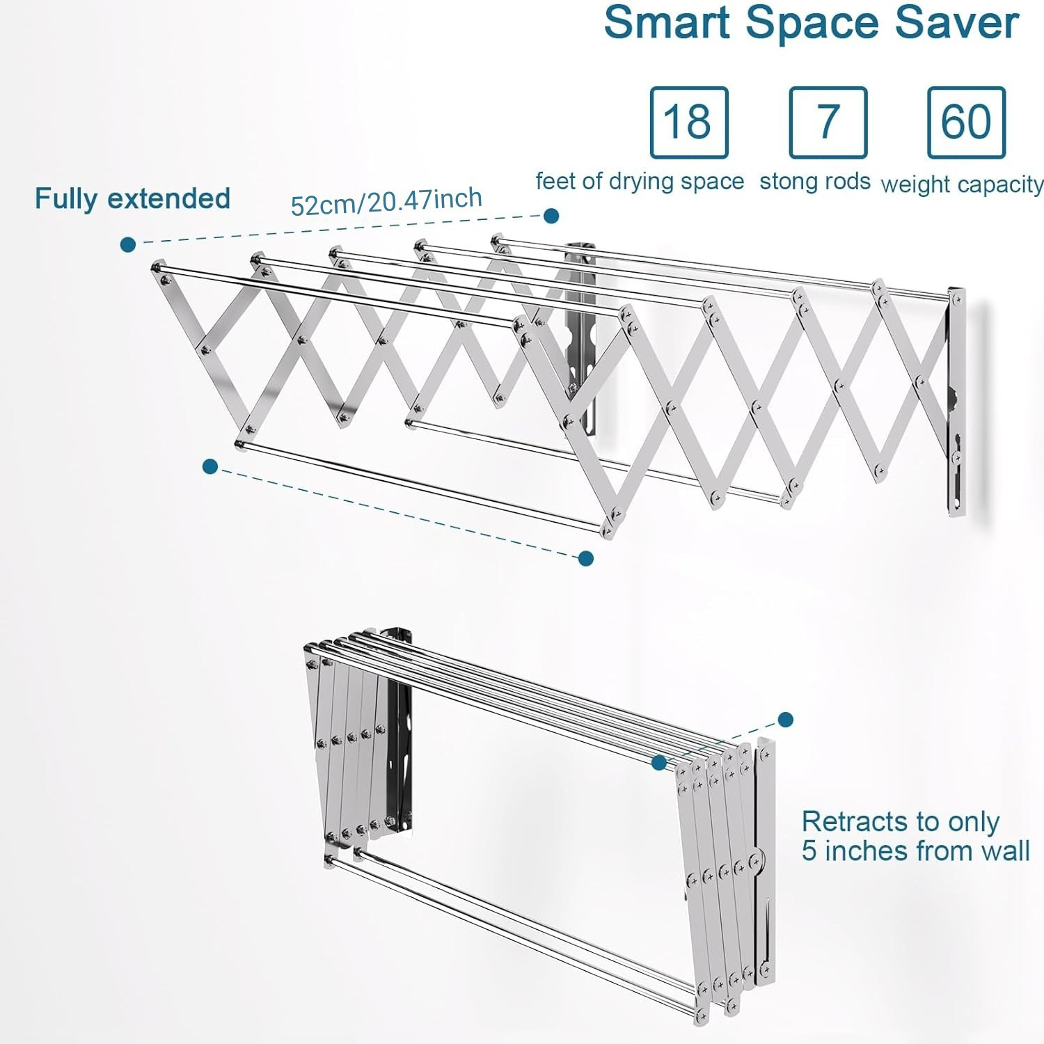 Transfronterizo invisible rack de secado varilla colgada en la pared balcón plegable pequeño rack de secado de acero inoxidable rack de toallas telescópicas