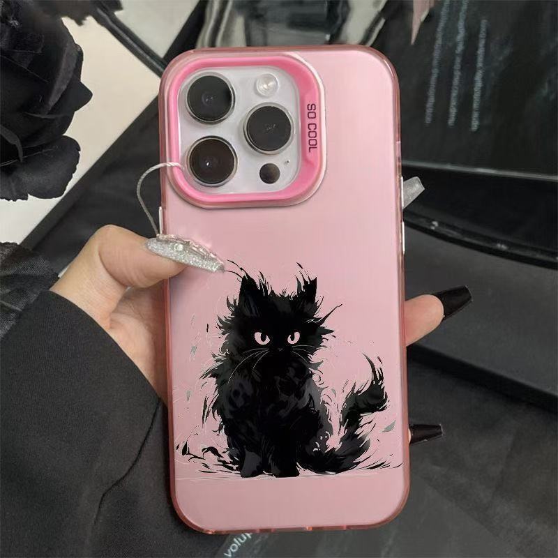 Nueva tinta gato negro para iPhone 16 funda para teléfono móvil Apple 15promax/14 Japón y Corea 13pro12 Europa y América