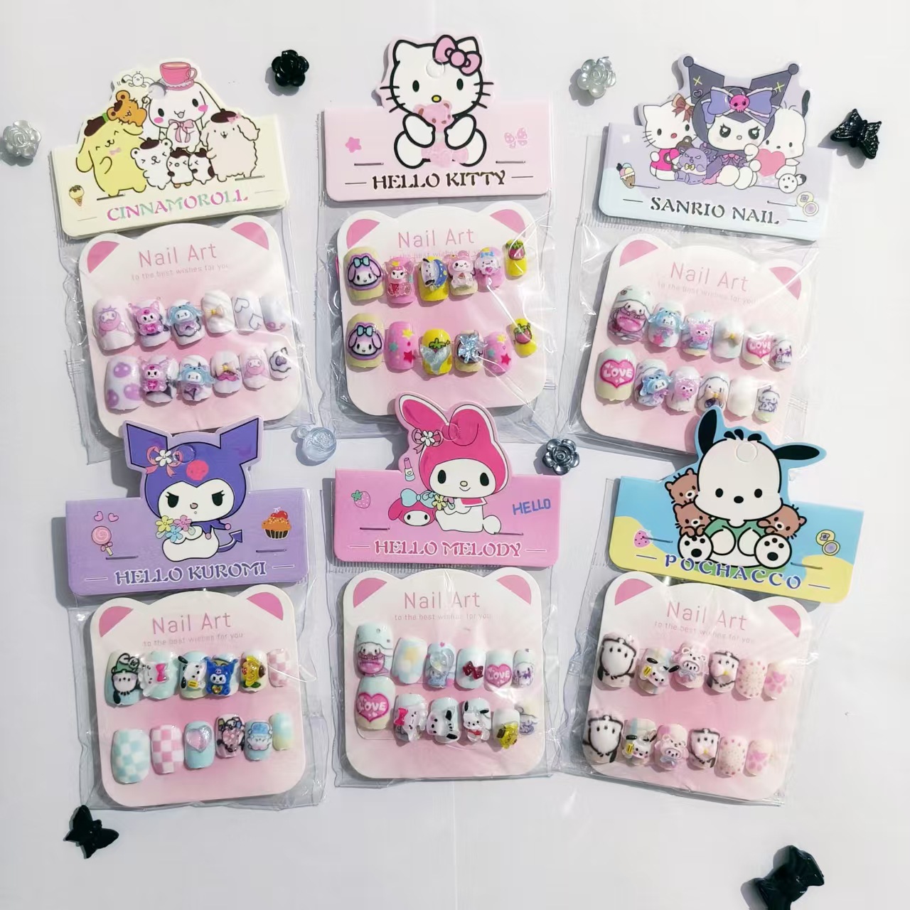 2025儿童三丽鸥穿戴甲卡通指甲片可拆卸纸指甲贴小女孩装扮美甲套