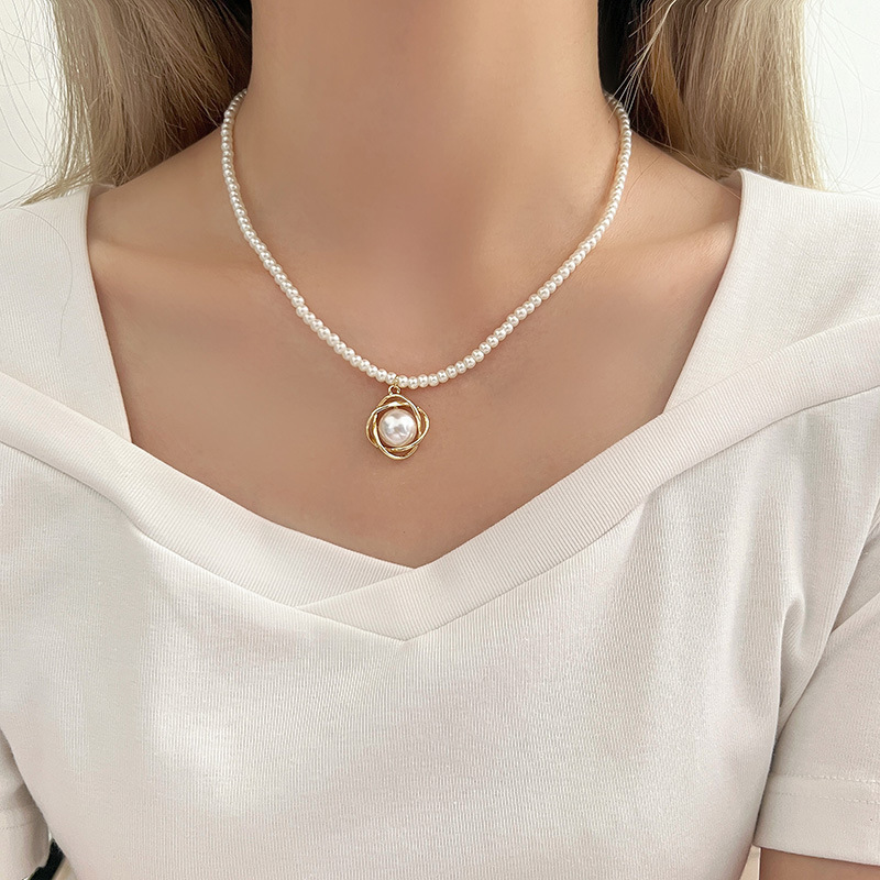 Shijia パールネックレスレディースニッチライトラグジュアリーデザインハイエンドファッション気質鎖骨チェーンネックレスセーターチェーンビーズチェーン|undefined