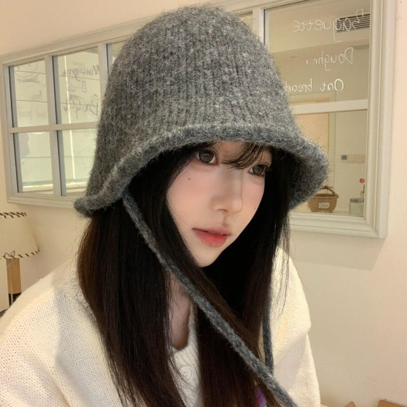 秋冬季保暖显脸小针织渔夫帽女气质素颜遮脸纯色盆帽毛线水桶帽子|undefined