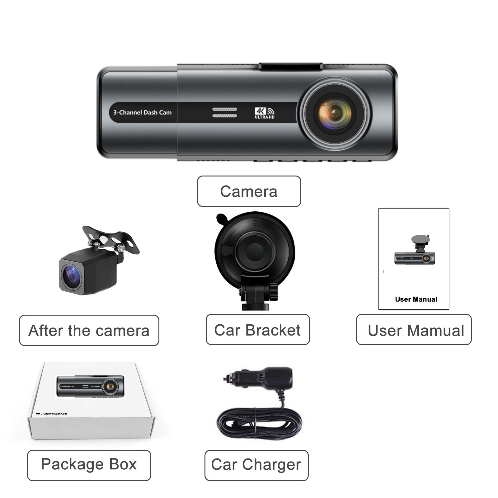 (2개) 국경 간 새로운 3 기록 주행 레코더 3.16 인치 IPS 개인 모델 더블 녹화 4K 1080P 3 화면 디스플레이