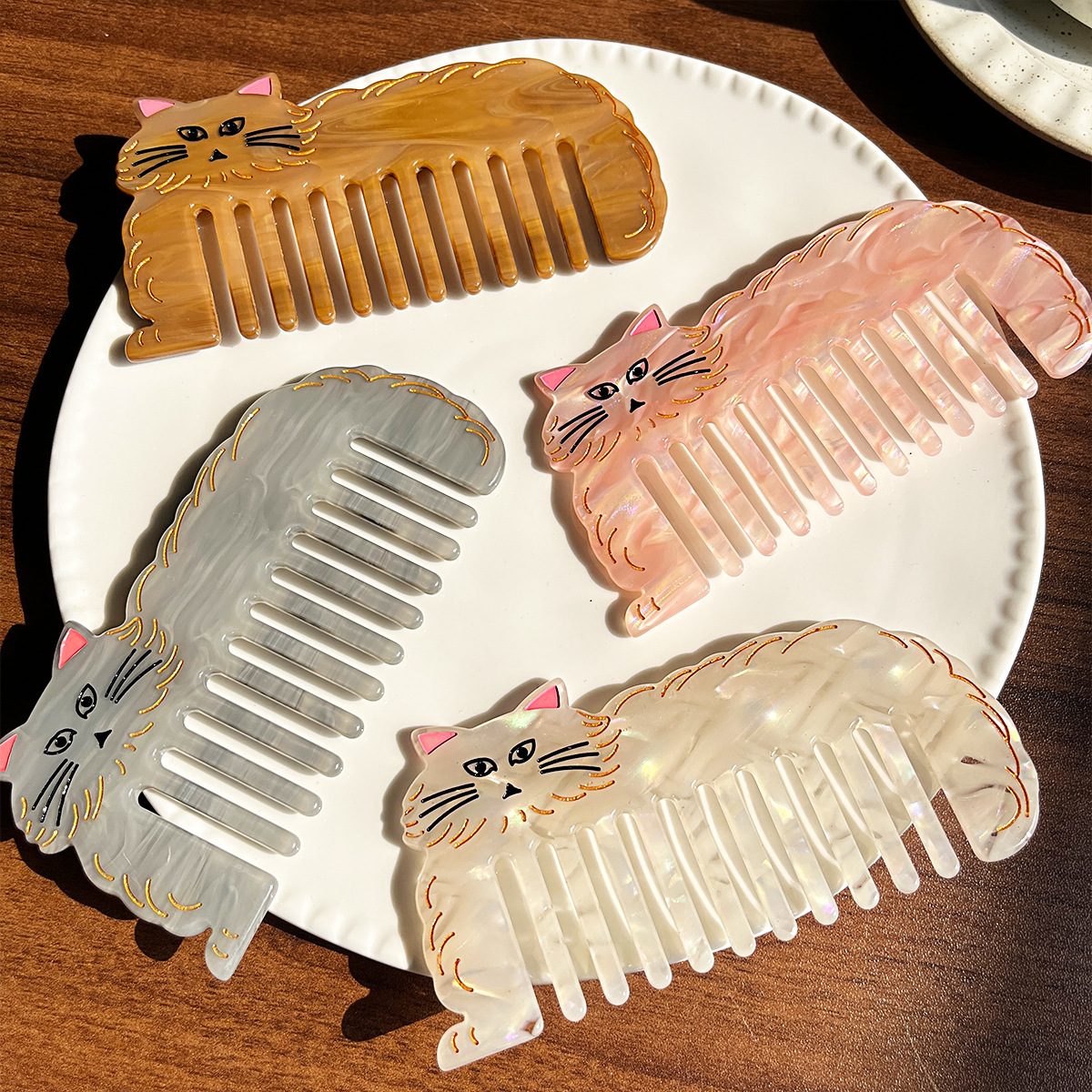 Acetato coreano de dientes anchos peinado retrógrado lindo gato peinado portátil lavable peinado antiestático
