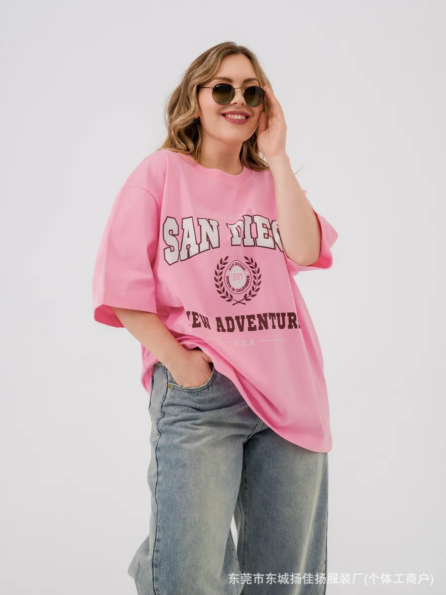 Cotton fashionable fuchsia short sleeve T-shirt