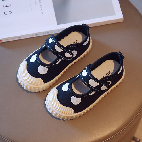 2024 spring and autumn new shoes for girls, cute polka dot canvas shoes, fashionable casual shoes, breathable baby shoes