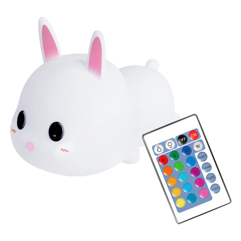 Luz nocturna infantil con forma de conejo, lámpara de silicona recargable, luz suave para dormir