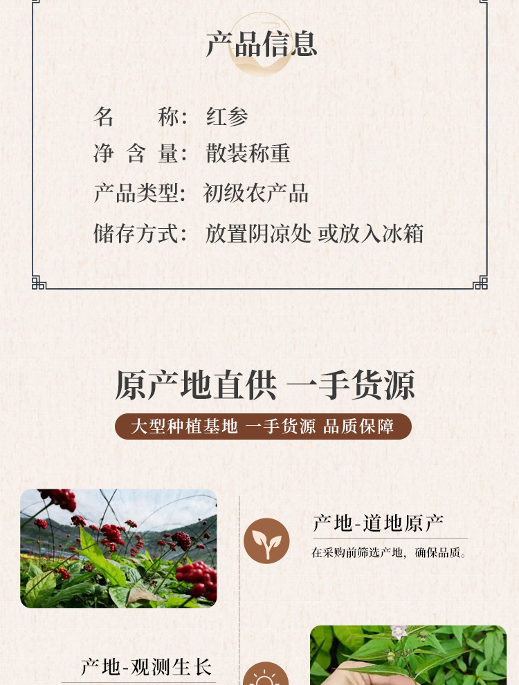 Red Ginseng Slices Hong Shen 50g Bag Dried Panax Ginseng Root for Tea and Decoction quality and texture
