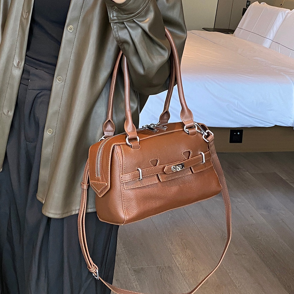 French Style Genuine Leather Underarm Bag For Women - Top Grain Cowhide Natural Tumbled Simple Pillow Bag Fashion Shoulder And Crossbody Bag - Thumbnail 2