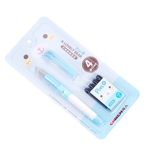 Heiren 3360K fountain pen with replaceable bag for primary school students straight liquid large tip pen with ink bag pen set