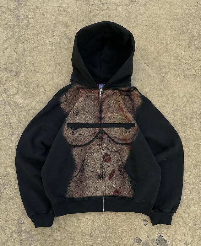 Slim-Fit Kapuzenpullover mit Reißverschluss – Unisex Streetwear Essential (S-3XL, 80% Polyester, Schwarz, Gothic-Punk-Ästhetik)_voghion.com