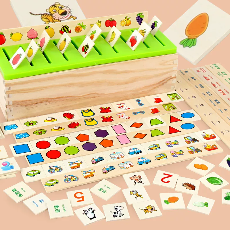Teaching children's teaching aids Montessori, geometric wooden intellectual toy, classification, early education