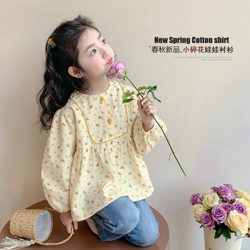 Cross-border girls' shirt, stylish floral long-sleeved blouse, spring and autumn 2026 new style children's clothing top