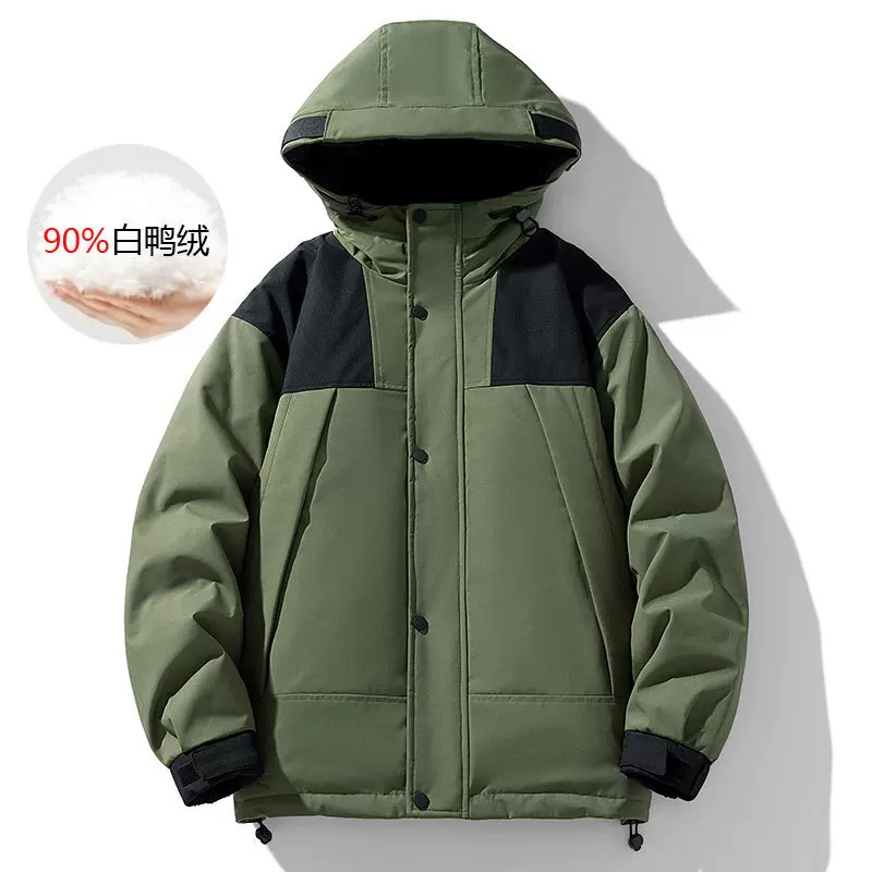 90白鸭绒冲锋衣羽绒服男款冬季北脸潮牌加厚保暖连帽外套印字LOGO