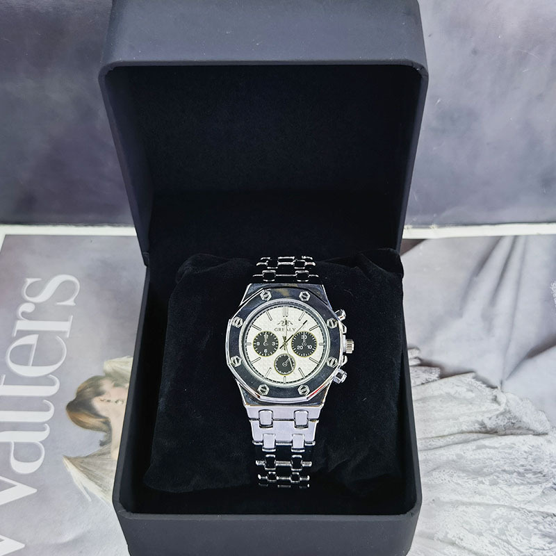 Relógio de quartzo com pulseira de aço masculino e feminino 2024, clássico, casual, três olhos, com calendário, à prova d'água, para casal_voghion.com