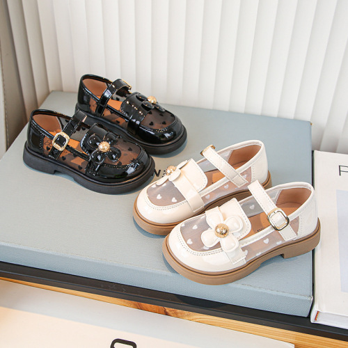 Children's Leather Shoes Network Shoes 2025 Spring Children's Leather Shoes Korean Style Hollow Breathable Little Girl Princess Soft Sole