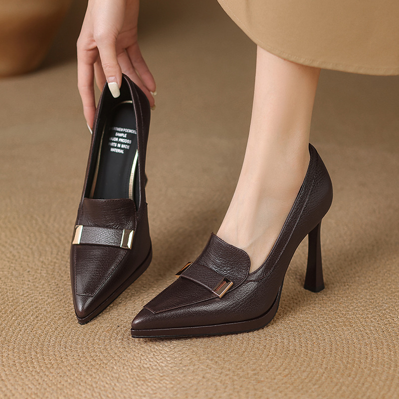 European and American Versatile Elegant High Heels Women's Shoes 2025 Spring New Elegant Pointed Slip-on Stiletto Heel Fashion Single-layer Shoes