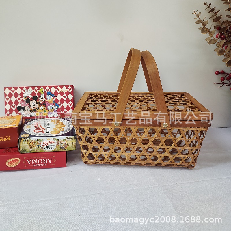 腊肉年竹编篮子伴手礼品盒包装篮木片篮创意礼品手工DIY喜糖盒