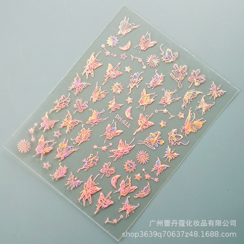 Pegatinas de uñas populares elegantes pétalos blancos semitransparentes mariposa fragmentos de vidrio de Aurora de colores con pegatinas adhesivas para uñas