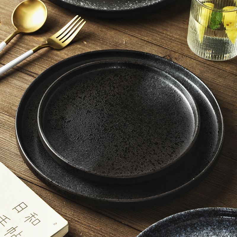 Japanese Ceramic Household Western Dinner Plate Steak Flat Plate Round Dish Plate Pizza Italian Plate Dessert Cake Plate