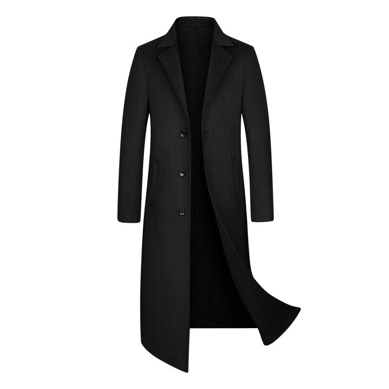 Autumn and Winter Men's Handmade Double-Sided Woolen Outwear Korean Style Slim Long Over-The-Knee Wool Outwear Windbreaker Jacket Handsome