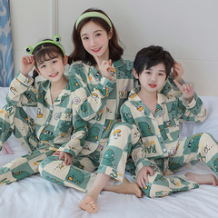 Children's sleepwear Spring and Autumn Season Unisex Boy and Girl Parent-child Sleepwear Cotton Long Sleeve Cartoon Cardigan For Small and Big Children Home Clothing