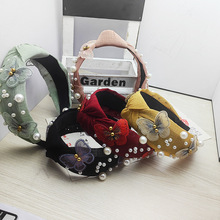 跨境宽边刺绣蝴蝶珍珠发箍高级感轻奢遮白发发箍头箍百搭外出头饰