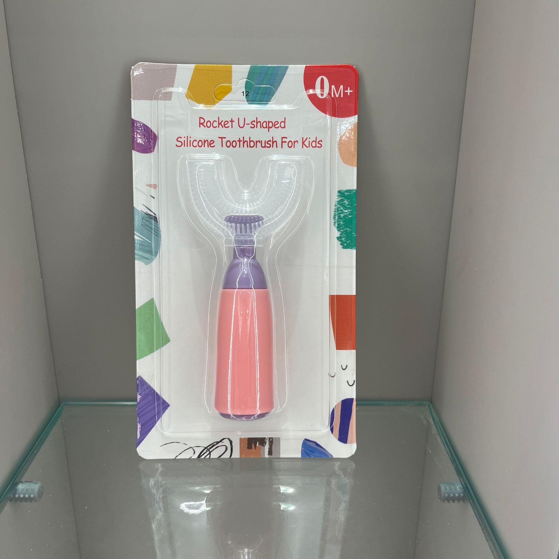 Inglés tarjeta de nuevo manual infantil cepillo de dientes en forma de U cepillo de dientes de silicona suave boca limpia en forma de U cepillo de dientes de silicona manual