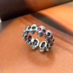 Retro Fashion Skull Head Diamond-embellished Ring for Men and Women, Personality Punk Motorcycle Style Trendy Creative Open-mouthed Accessory