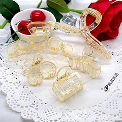 かわいいシンプルな女性のクリップの後頭部の髪をつかんでシャンパンの透明な髪飾りをつかんで、diy手作りの材料を配合します。