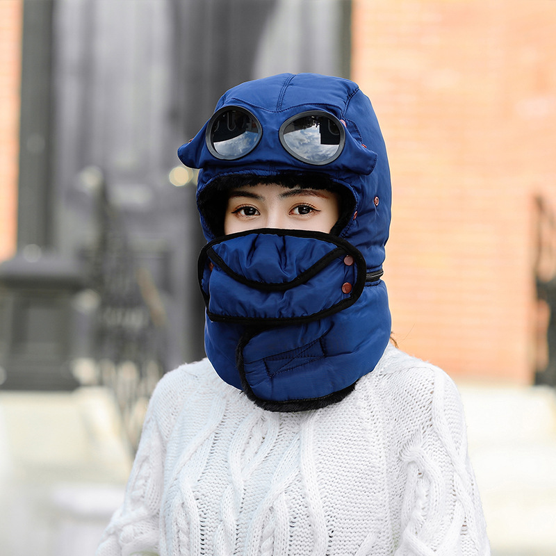 Unisex Women's outdoor winter fluffy and thickened cute Lei Feng hat Warm ear protection hairball bib cap Knit cap_voghion.com