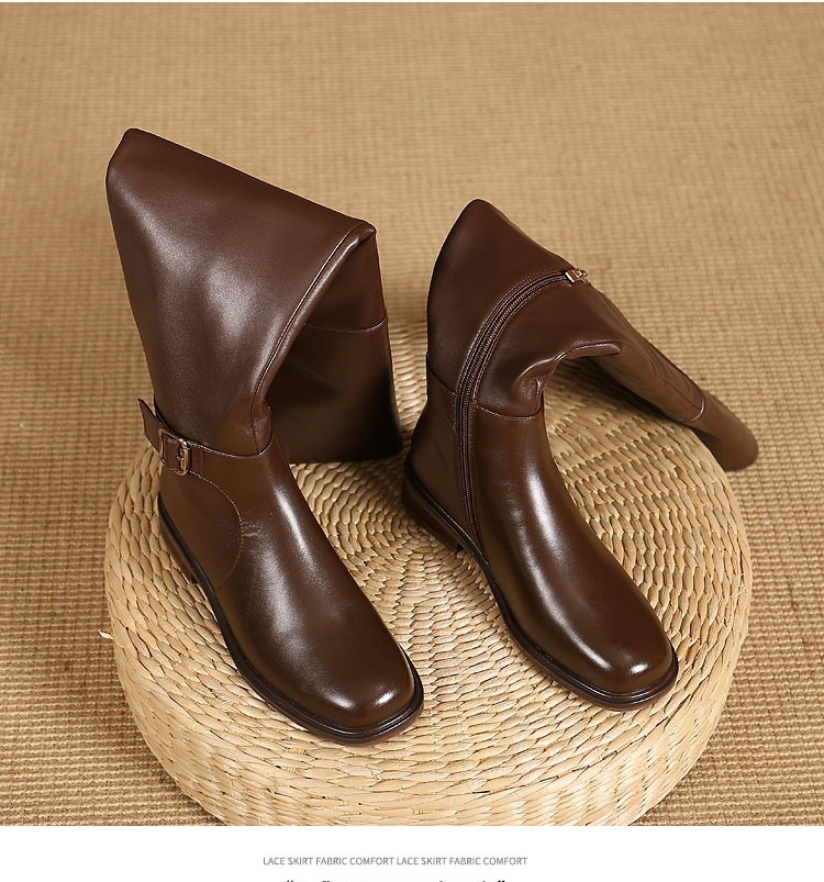 22 New Slim Leg Over Knee Long for Women Low Heel Flat Bottom Black High Barrel Autumn/Winter Single with Velvet Knight_voghion.com