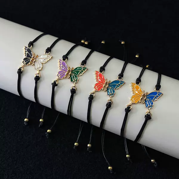 Cross-border Amazon New Butterfly Bracelet Color Oil Drop Best Friends Friendship Woven Bracelet suit