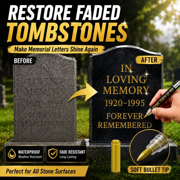 Tombstone Repair Paint Pen Set, Waterproof and Weather-Resistant Stone Engraving Refurbishment Pen, Cemetery Monument Gold Tracing Restoration