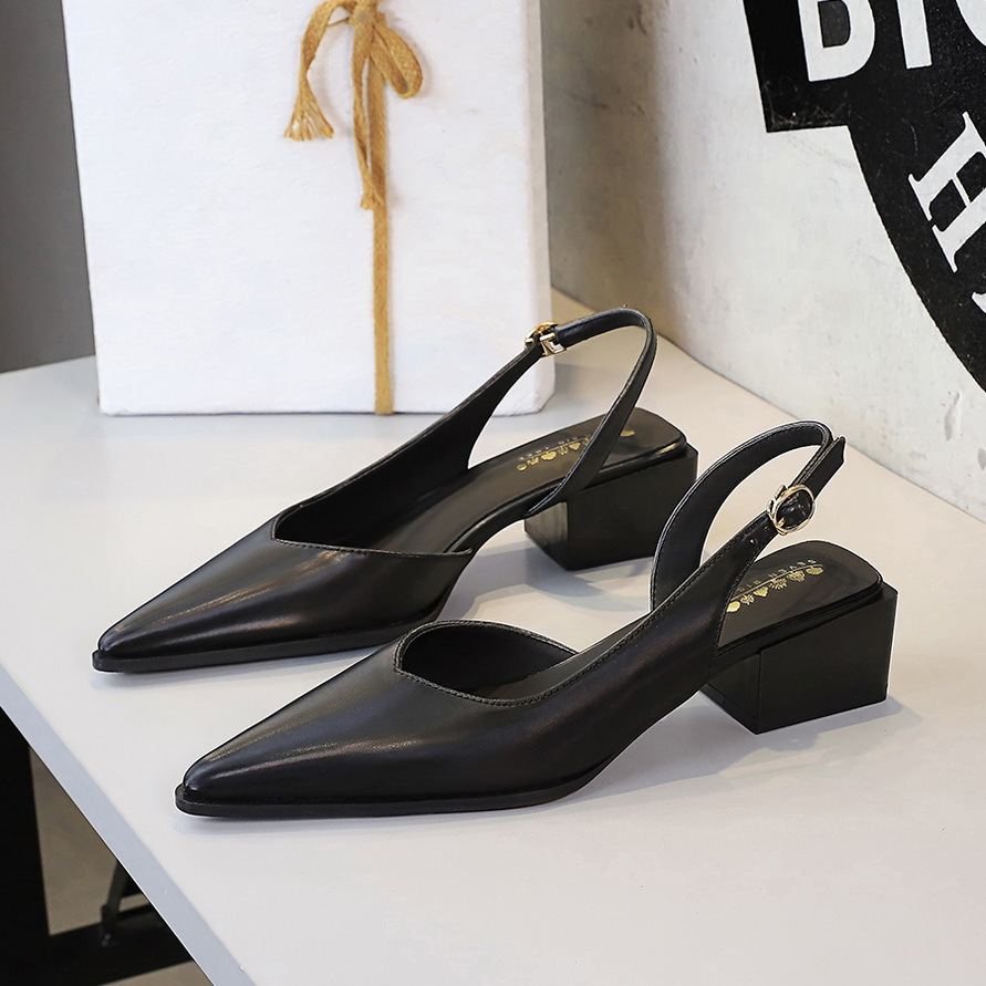 Women's Mid Heel Pumps Korean Style Pointed Toe Chunky Heels_voghion.com