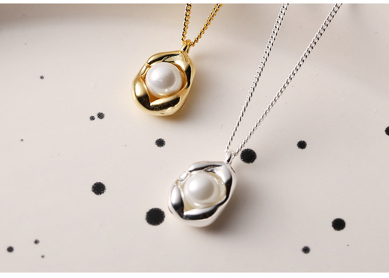 Fashion Irregular Silver Plating Inlay Pearl Pendant Necklace 1 Piece