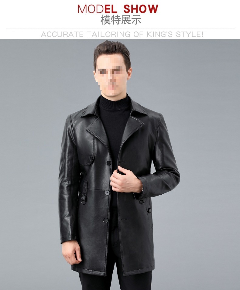Spring Sheep Leather Jacket Mid-length Suit Collar Coat Men's