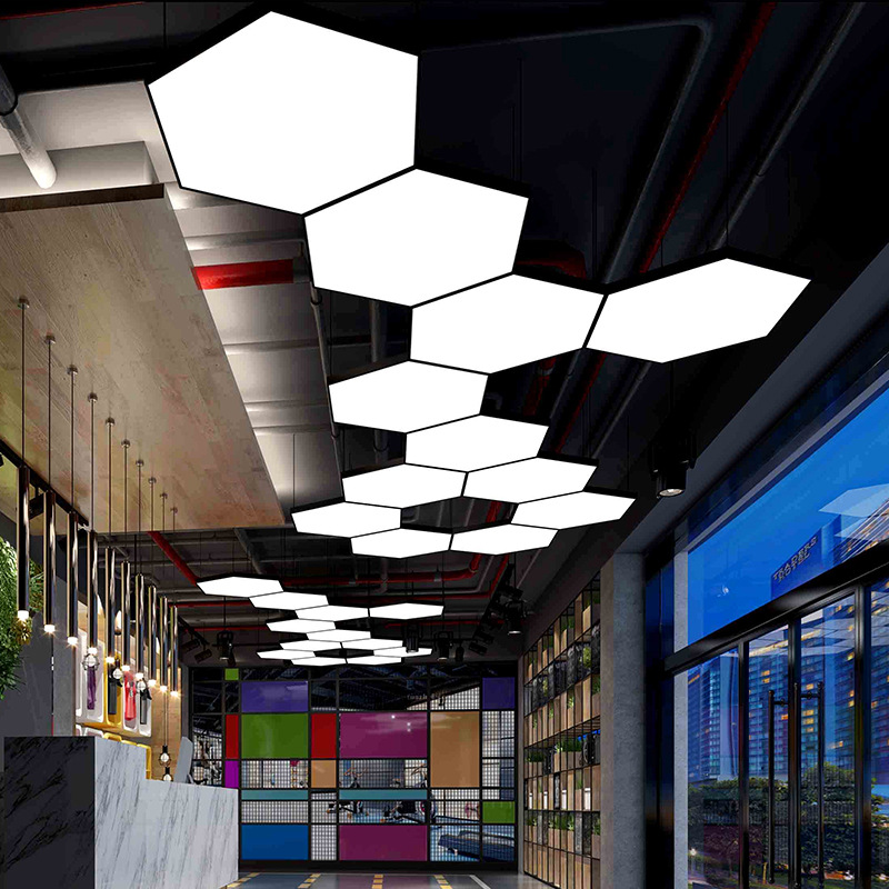Lámpara decorativa LED hexagonal en forma de Y para oficina, supermercado, restaurante, gimnasio, pasillo, estilo industrial, lámpara colgante de forma especial, comercial
