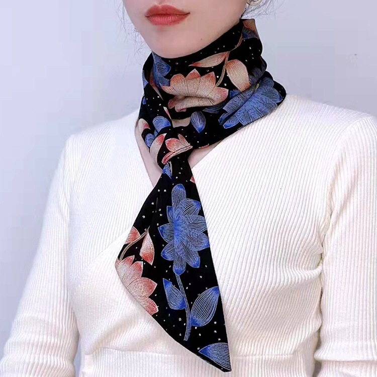 Neck protection warm small scarf versatile new silk scarf TikTok Net red same style socket silk scarf long South Korea small scarf