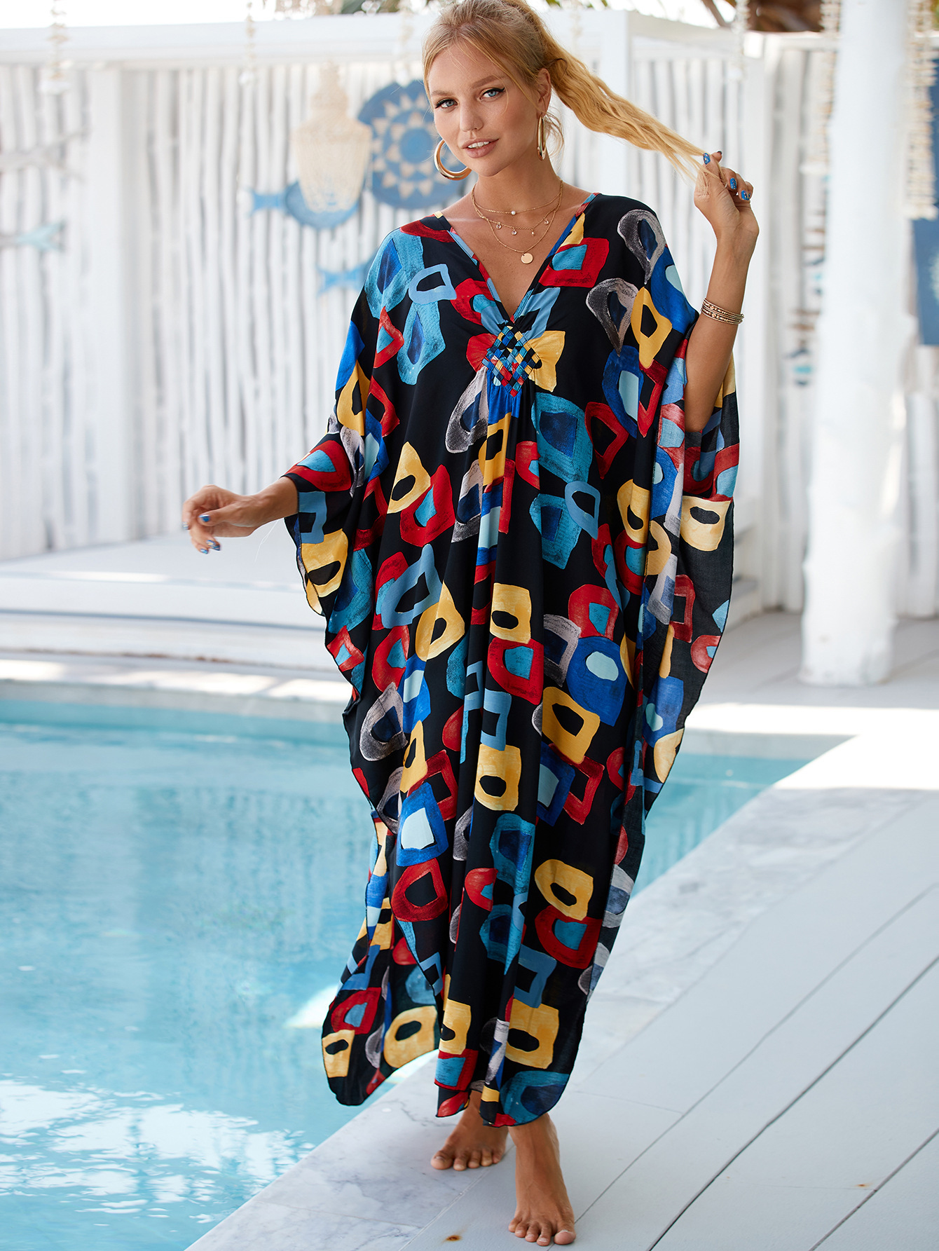 224g Weight Sunscreen Shirt Outerwear Type 3/4 Length Sleeve Sleeve Length Polyester Fabric Type Long Top Length V Neck Neckline Printing, Leopard Pattern Spring&Summer Season Women's Gender Vacation, Beach Style Women's Printing Leopard Vacation Beach Cover Ups 24