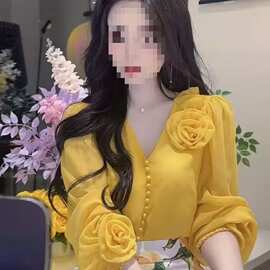法式优雅名媛气质立体花朵高级感长袖衬衫女2025春季新款潮流上衣