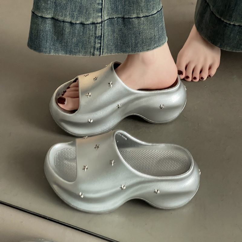 2025 Summer New Style Casual Girls' One-Thick Slides Fashionable All-Match Thick Bottom Heightened Sandals Women's Outer Wear Sandals