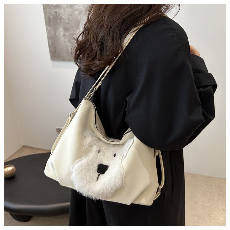 Cute little dog tote bag, women's bag, fashionable new school style backpack, large-capacity commuting single-shoulder bag undefined