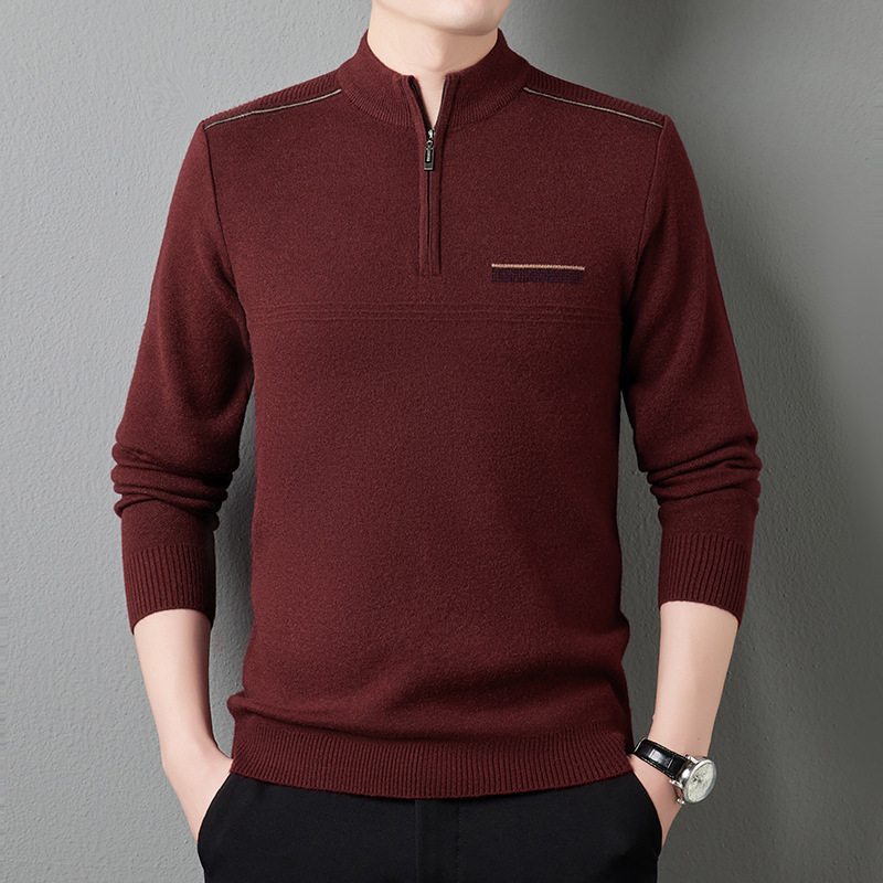 轻奢品牌男士半高领针织衫青中年羊毛衫秋冬新款加厚商务休闲毛衣