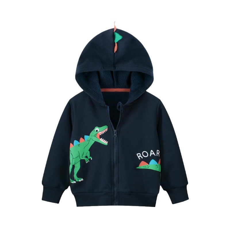 27kids ropa para niños transfronterizos otoño e invierno chaqueta para niños más tejido de terciopelo cremallera de dinosaurio ropa para bebés al por mayor