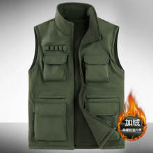 秋冬加绒新款男士马甲多口袋工装两面穿无袖立领坎肩保暖宽松外套