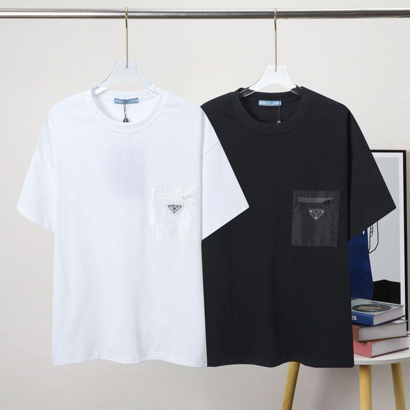 Correct Version of P's Metal Triangle Logo Men's and Women's Casual Loose and Versatile Comfortable Short-Sleeved T-Shirt 260g