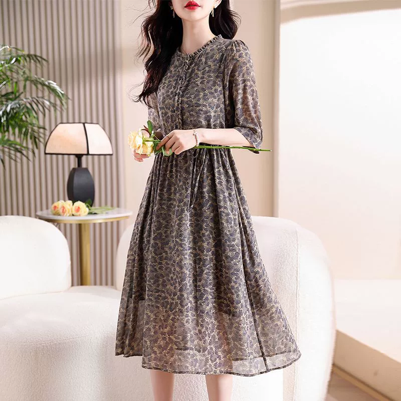 Новый шифоновый пояс юбки с подкладкой 2024 ретро поп-шнуровка дизайн элегантный темперамент