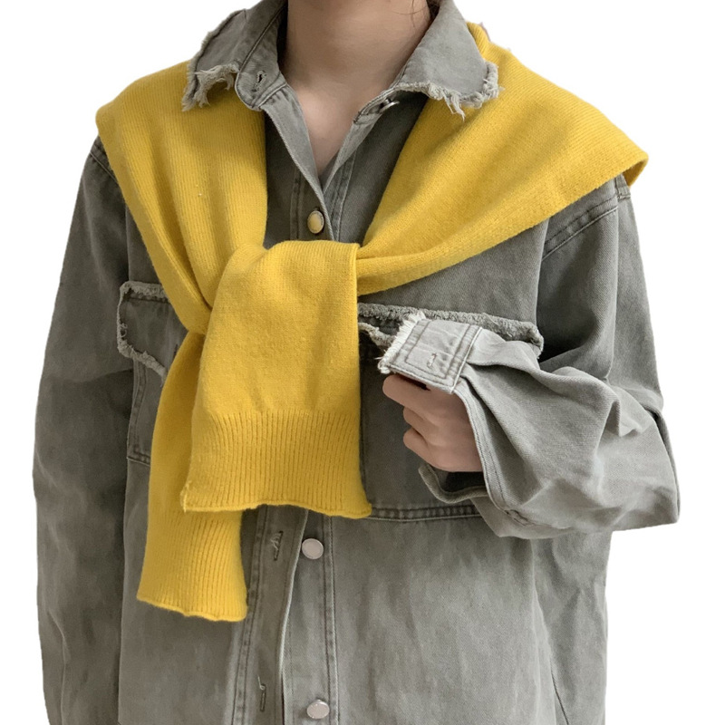 Sopa de punto de color sólido para mujeres otoño y invierno nueva decoración de hombro de aire acondicionado fuera de hombro de cuello falso