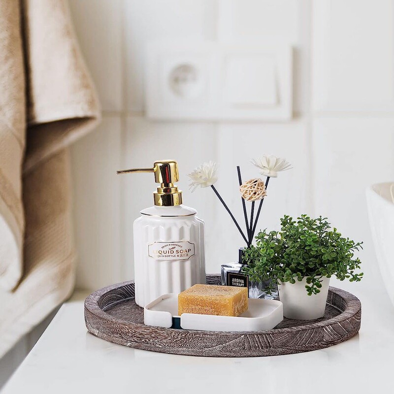 Kitchen Countertop Home Decor Coffee Table Tray Round Solid Wood Vintage Candlestick Farmhouse Footstool Tray